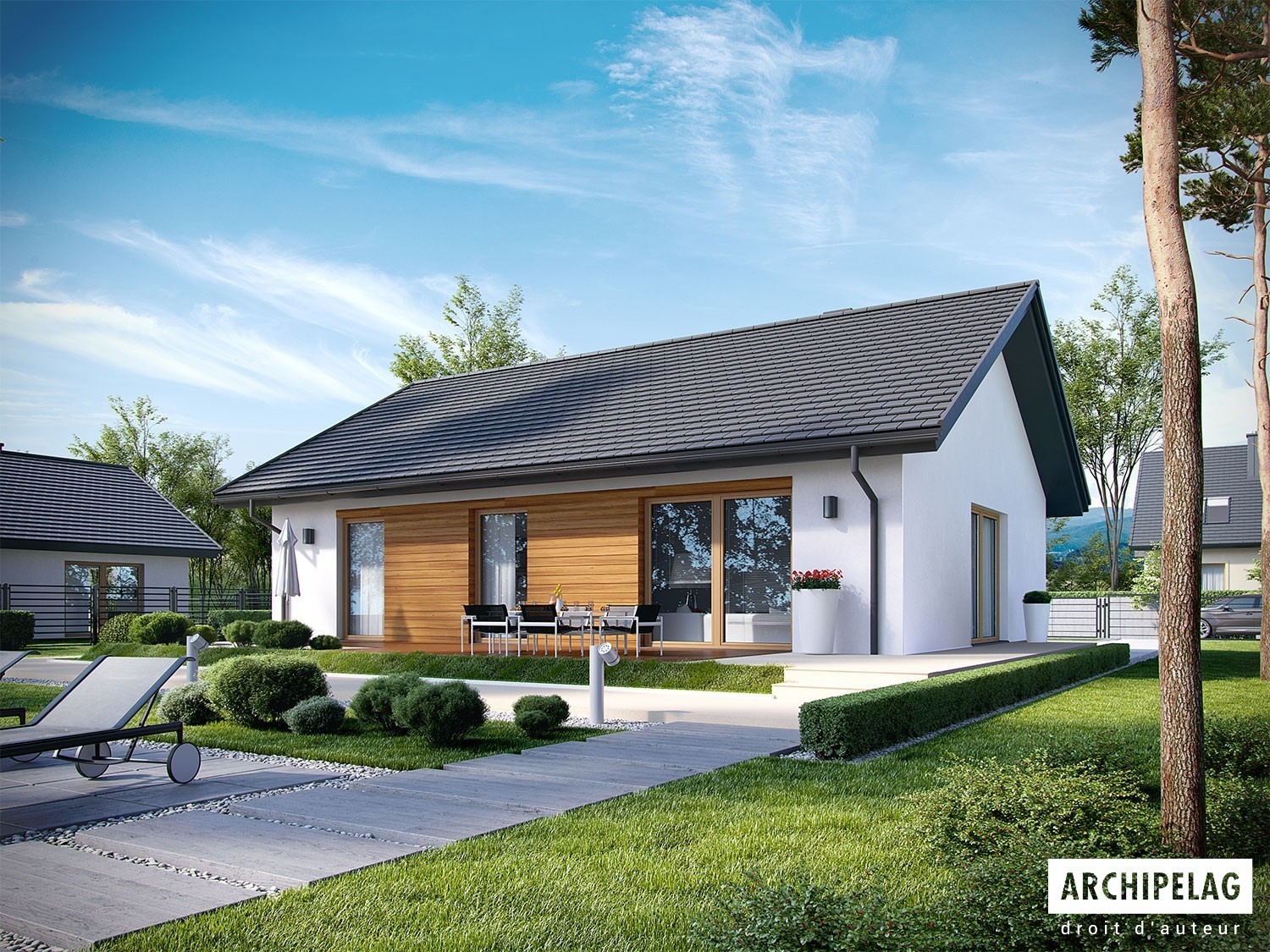 Option, Maison bois kit, plan de maison plain-pied 100 m² permis de construire gratuite