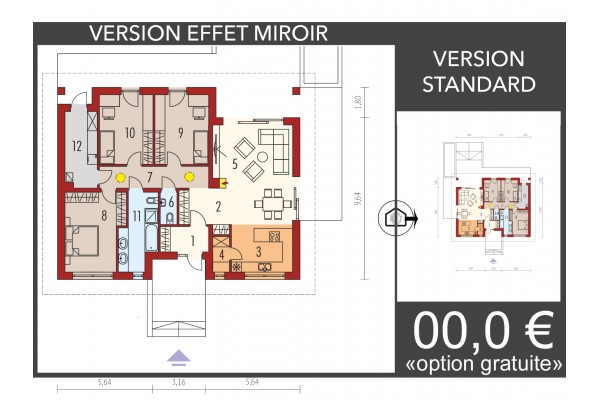 Maison en bois kit ossature bois / plan "MINI 4" 118 m² / Permis de construire RT 2012