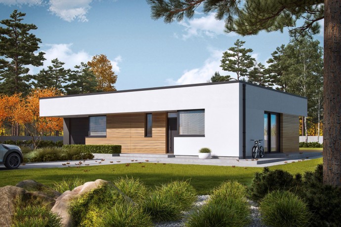 Maison en bois kit en ossature bois "MINI 1 G1 MODERN" 121 m² 3-5 chambres, plain-pied, toit plat / Auto-construction
