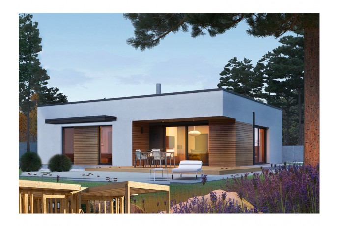 Maison en bois, kit en ossature bois "MINI 1 MODERN" 100 m² 3 chambres, toit plat / Auto-construction RE2020 / EPDM + TERRASSE