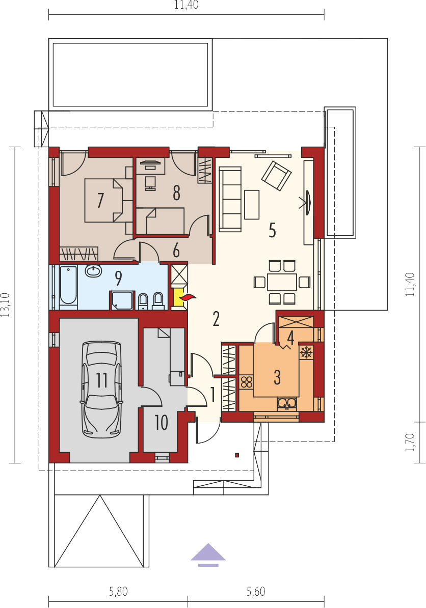 plan de maison plain-pied ARMANDO 2 chambres